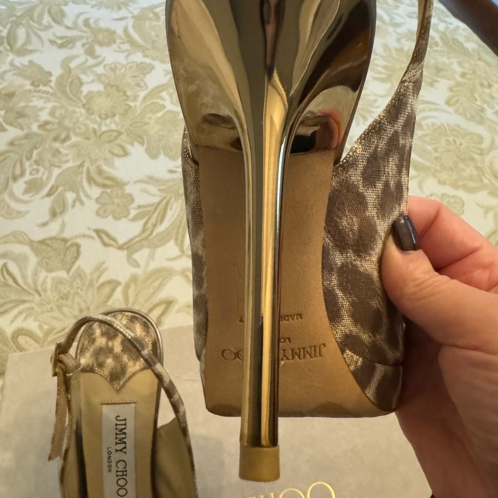 Jimmy Choo Open Toe Pumps Slingback Heels Leopard Shimmer Leather 36 - Picture 6 of 7